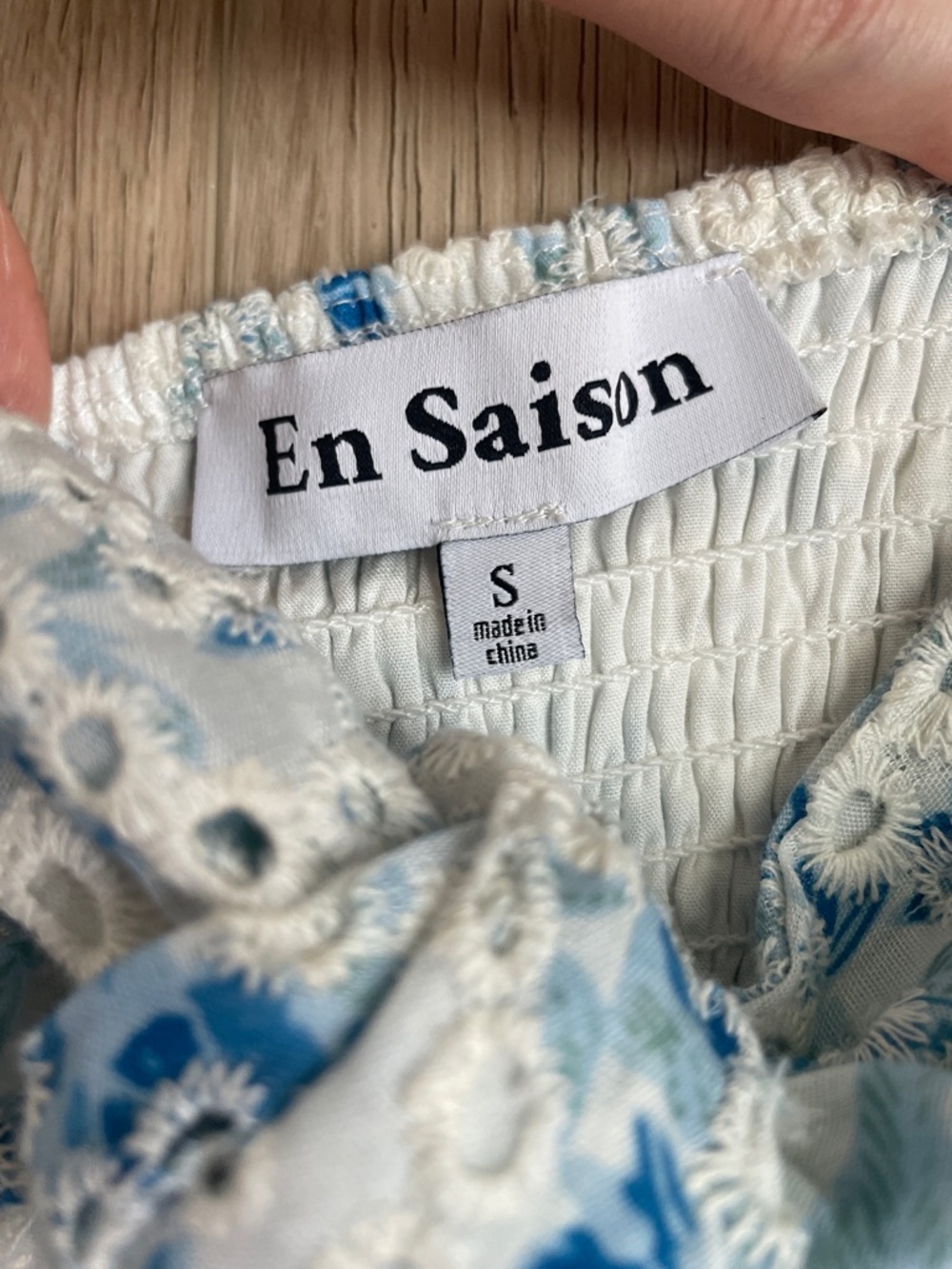 En Saison Claire Eyelet Mini Dress Puff Sleeve Blue White S - Picture 4 of 10
